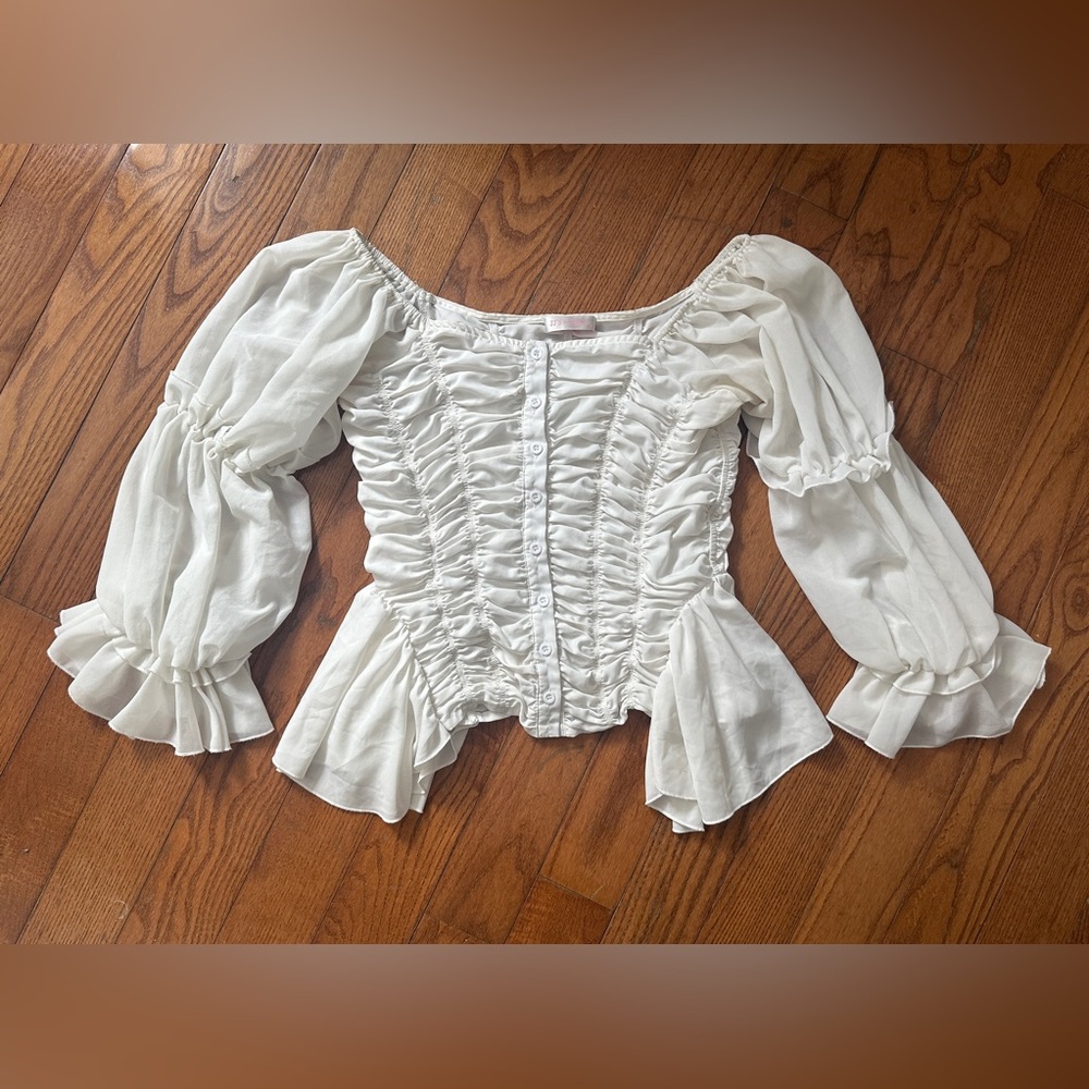 Elegant White Ruched Women's Top - Picture 2 of 10